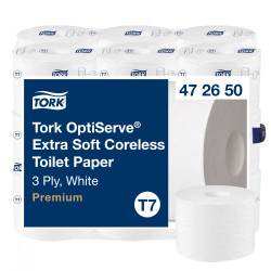 Екстра м'який туалетний папір в рулонах Tork OptiServe Premium без втулки, білий, 3 шари, 550 відривів, 1 рулон