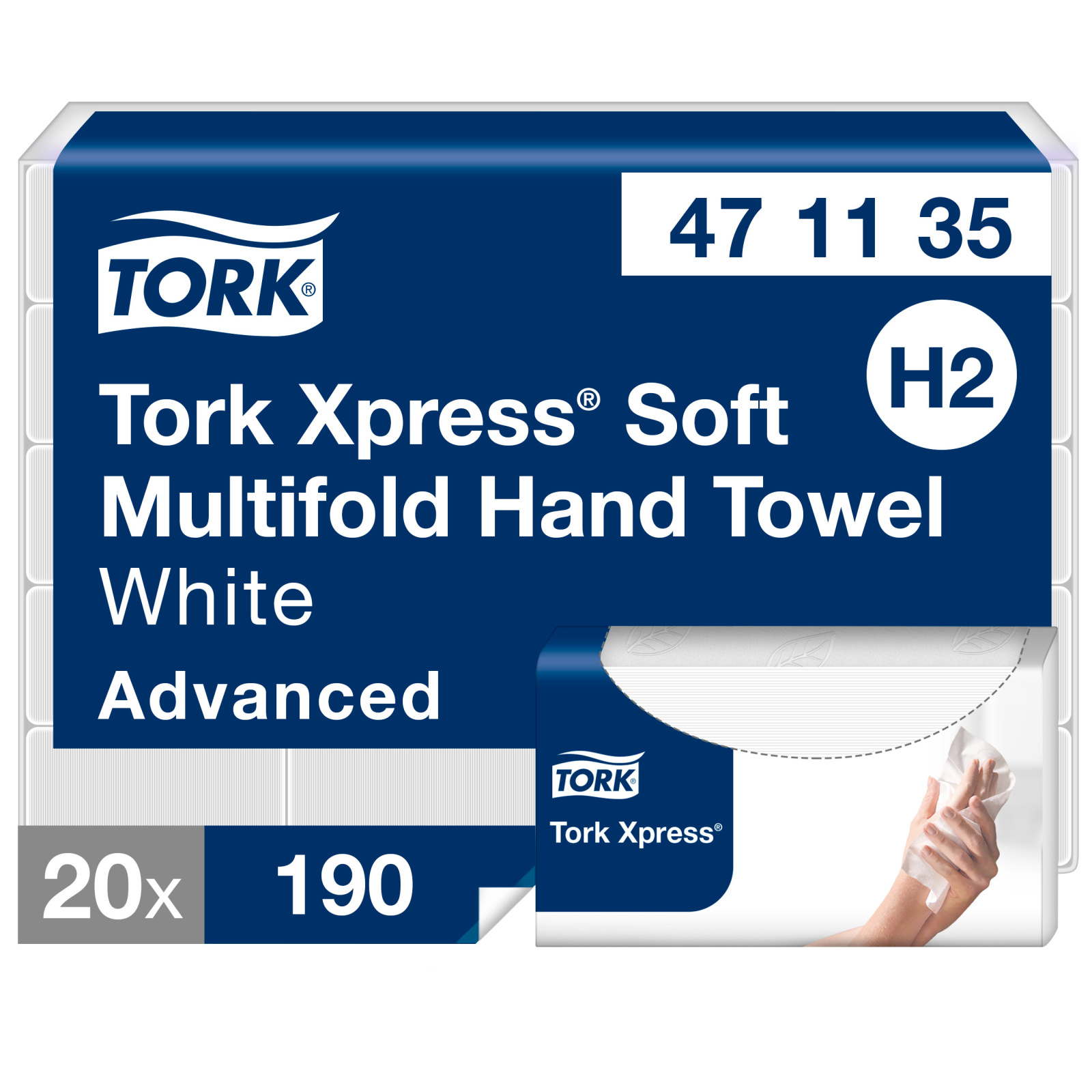 Листові вузькопанельні рушники Tork Xpress Advanced Soft складання Multifold, білі, 2 шари, 21х23 см, 190 листів