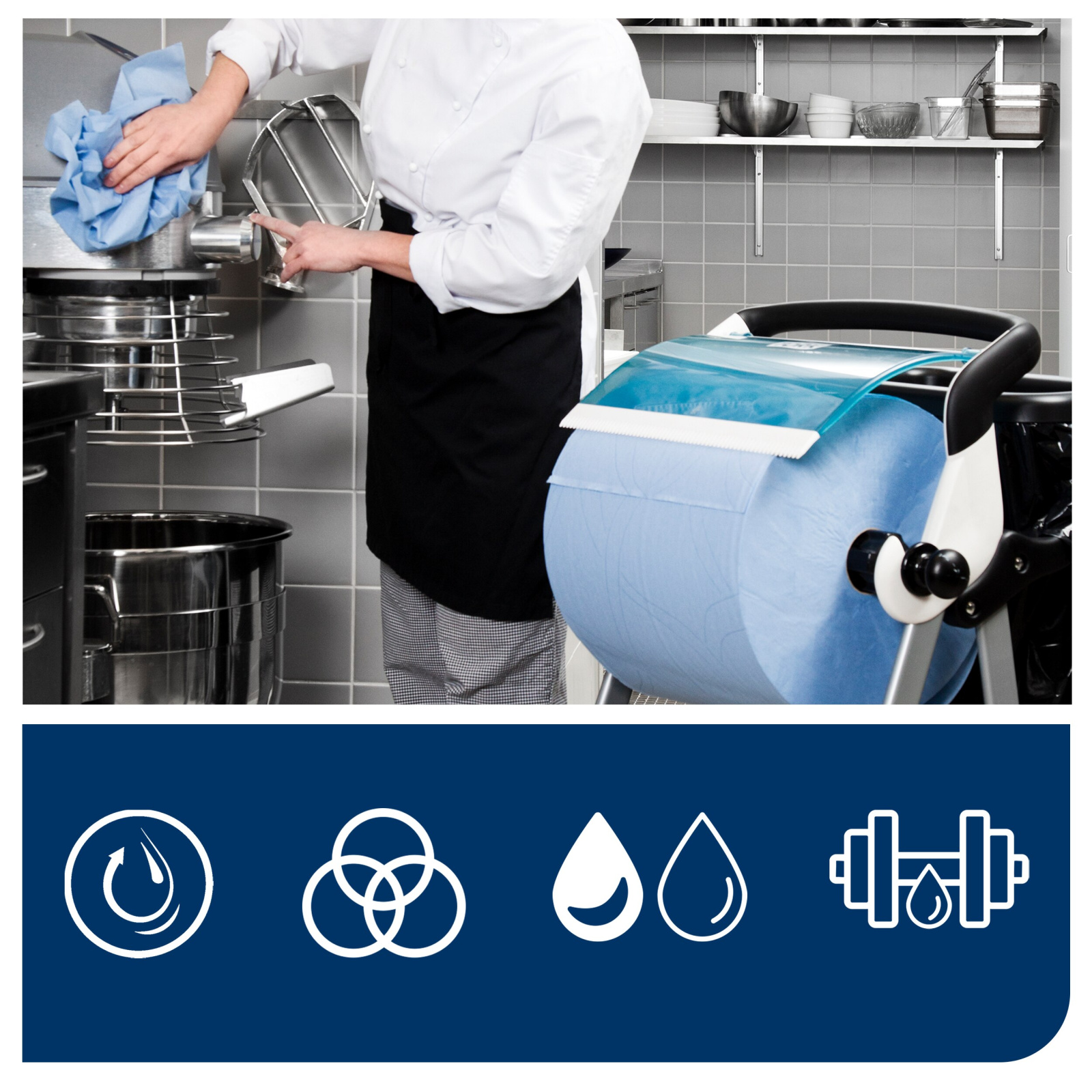 Папір для протирання в рулонах Tork Advanced підвищеної міцності, блакитний, 2 шари, 170 м, 500 листів, 1 рулон