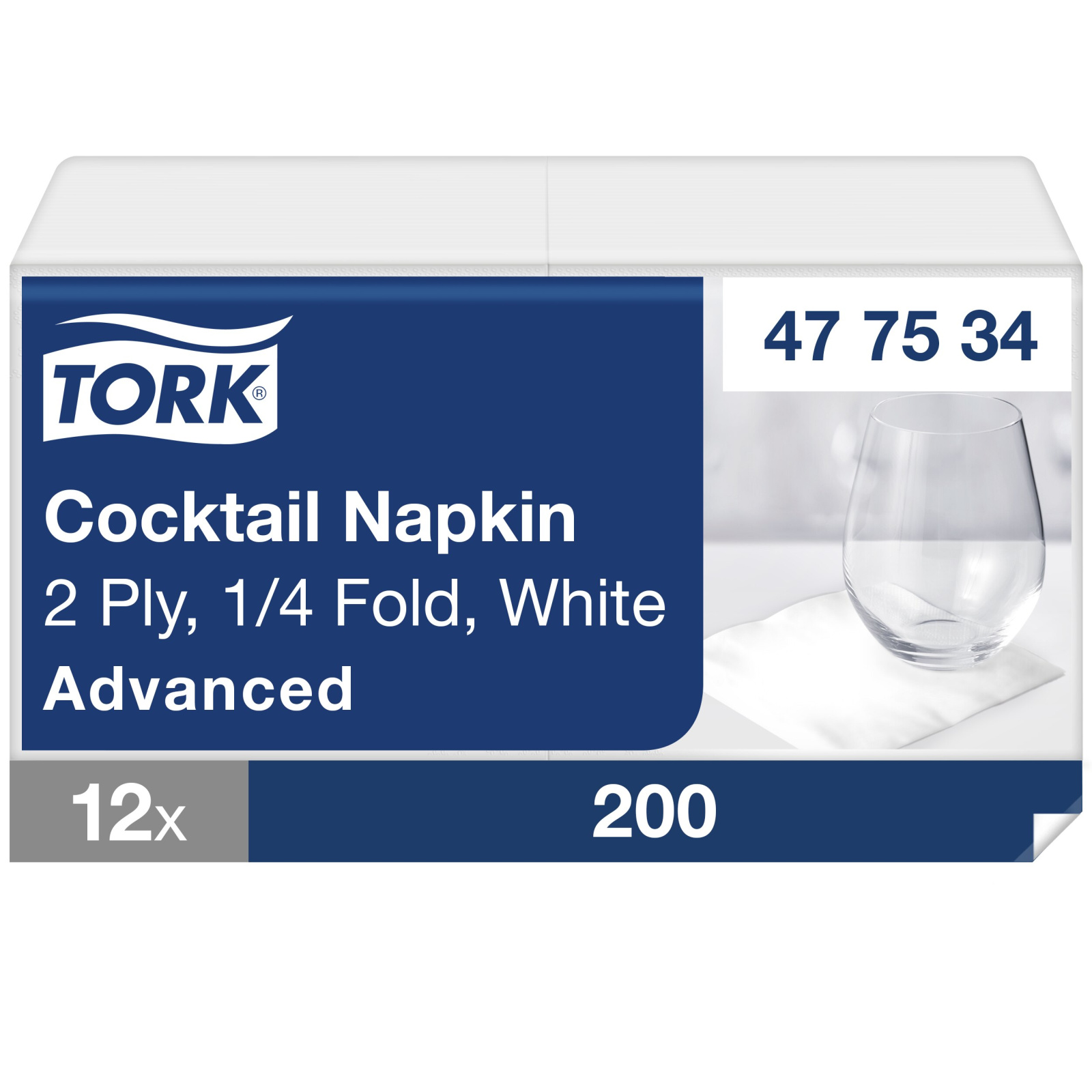 Коктейльні серветки Tork Advanced, білі, 2 шари, 24х24 см, 200 шт