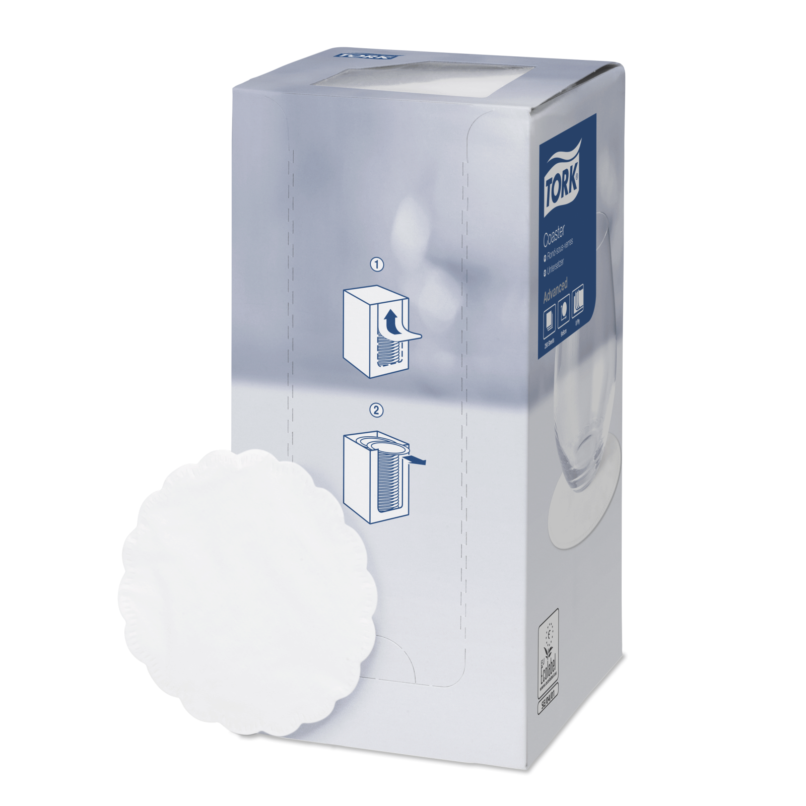 Костери Tork Advanced паперові, білі, зубчатий край, 250 шт