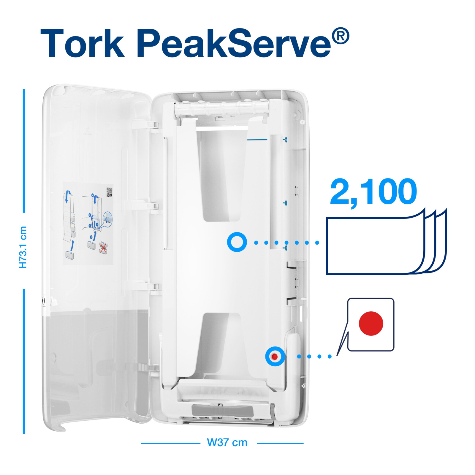 Диспенсер Tork PeakServe Elevation для листових рушників з безперервною подачею, білий