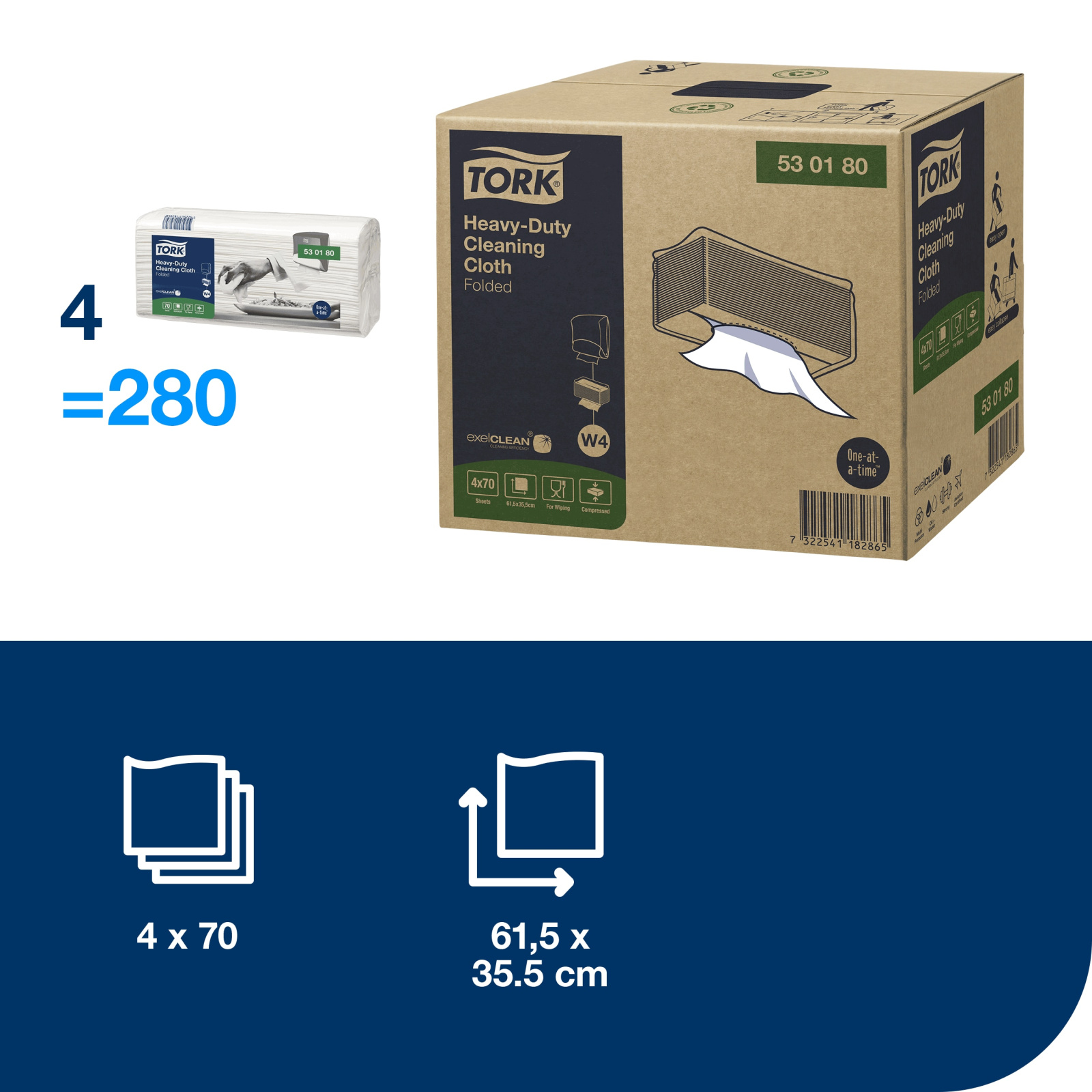 Нетканий матеріал для протирання в серветках Tork Premium підвищеної міцності, білий, 70 листів