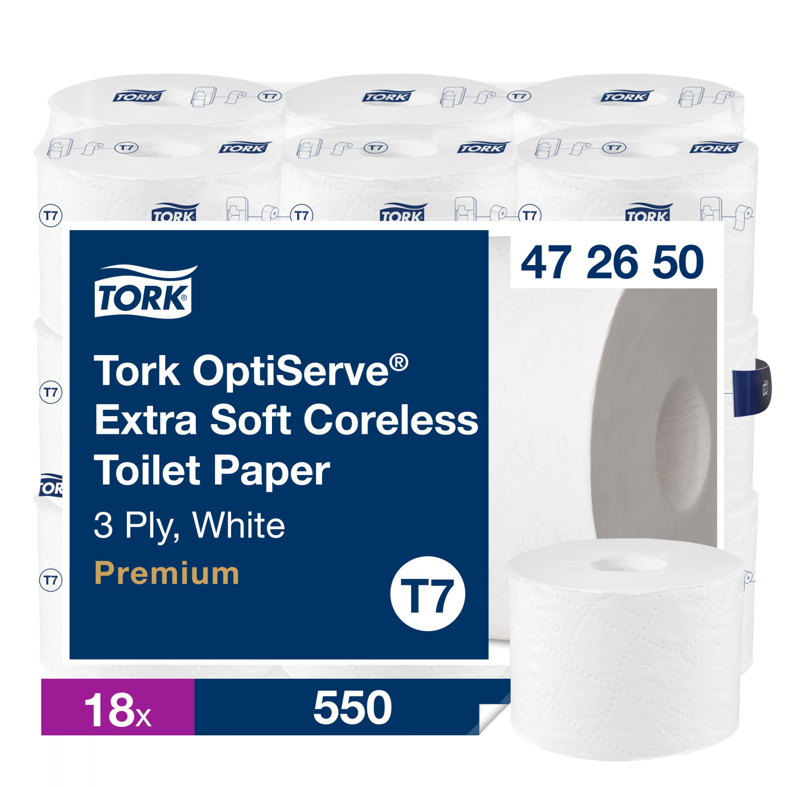 Екстра м'який туалетний папір в рулонах Tork OptiServe Premium без втулки, білий, 3 шари, 550 відривів, 1 рулон