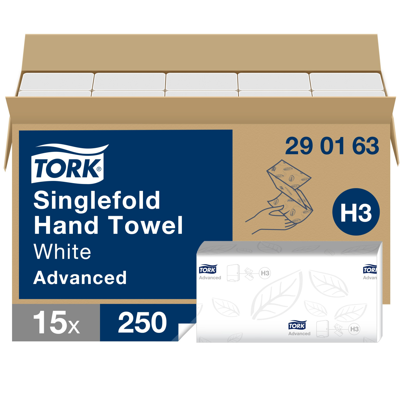 Листові рушники Tork Advanced Soft Singlefold складання Z, білі, 2 шари, 23х24,8 см, 250 листів