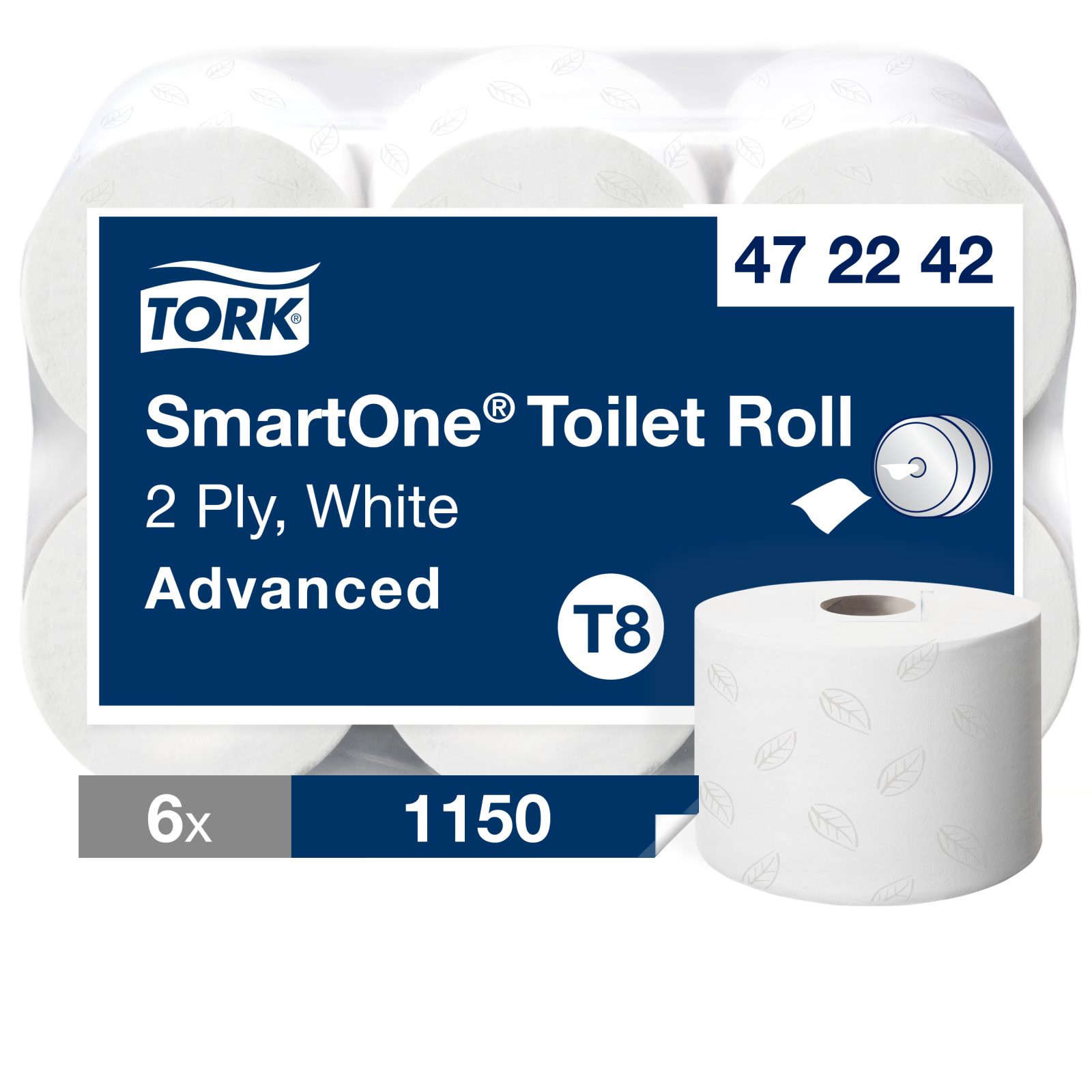 Туалетний папір Tork SmartOne Advanced в міні рулонах, білий, 2 шари, 207 м, 1150 відривів, 1 рулон