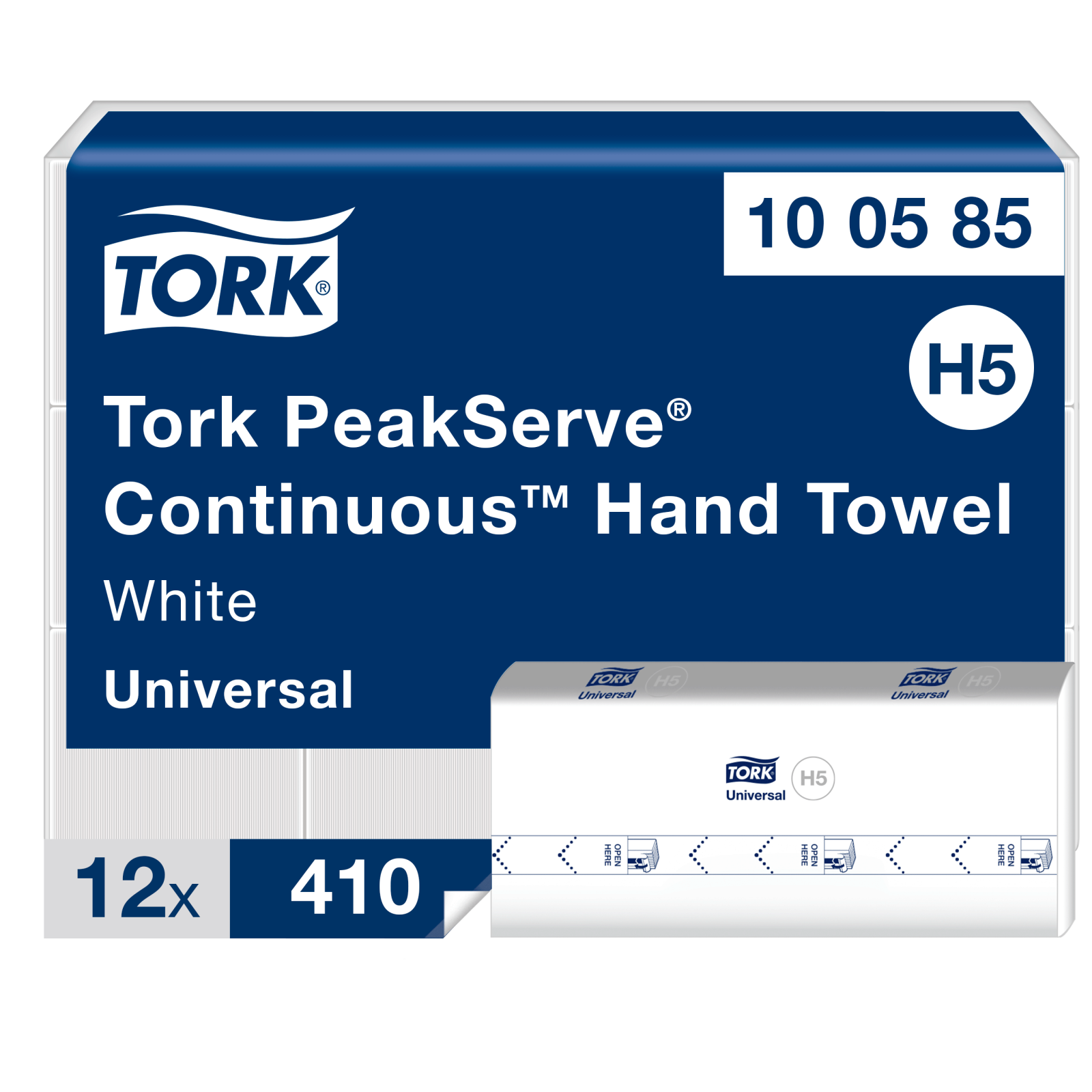Листові вузькопанельні рушники Tork PeakServe Universal з безперервною подачею, білі, 1 шар, 410 листів