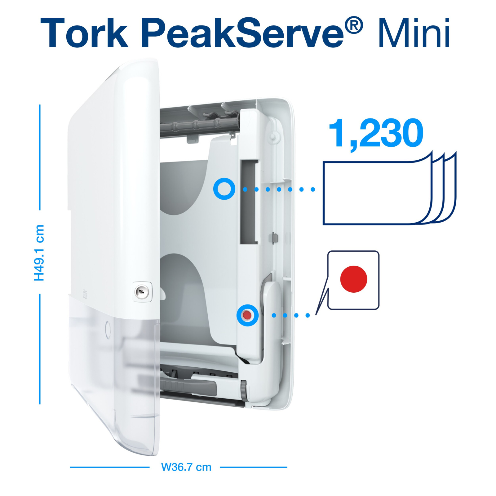 Диспенсер Tork PeakServe Elevation Міні для листових рушників з безперервною подачею, білий