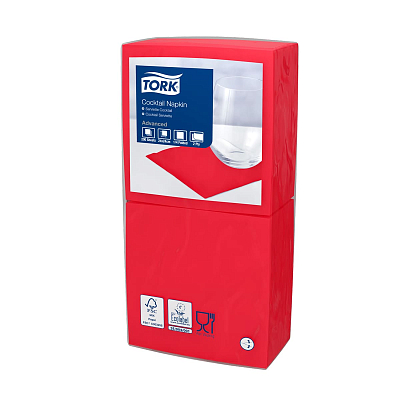 Коктейльні серветки Tork Advanced, червоні, 2 шари, 24х24 см, 200 шт
