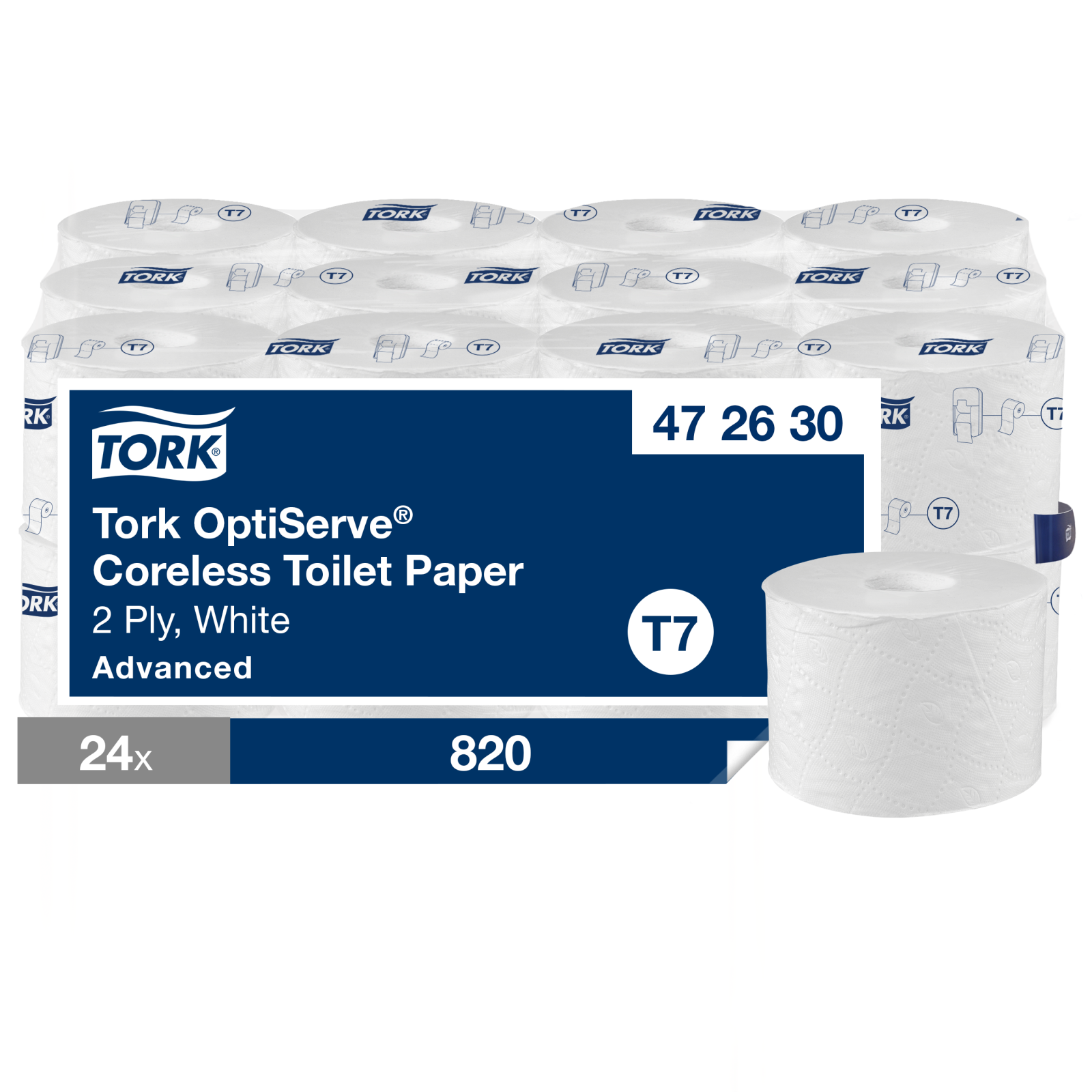 Туалетний папір в рулонах Tork OptiServe Advanced без втулки, білий, 2 шари, 820 відривів, 1 рулон