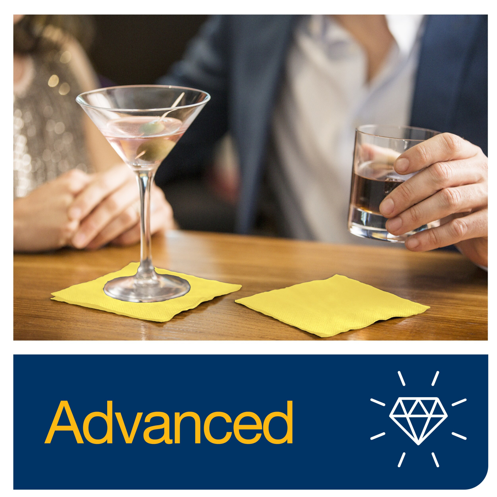 Коктейльні серветки Tork Advanced, жовті, 2 шари, 24х24 см, 200 шт