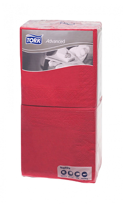 Коктейльні серветки Tork Advanced, червоні, 2 шари, 24х24 см, 200 шт