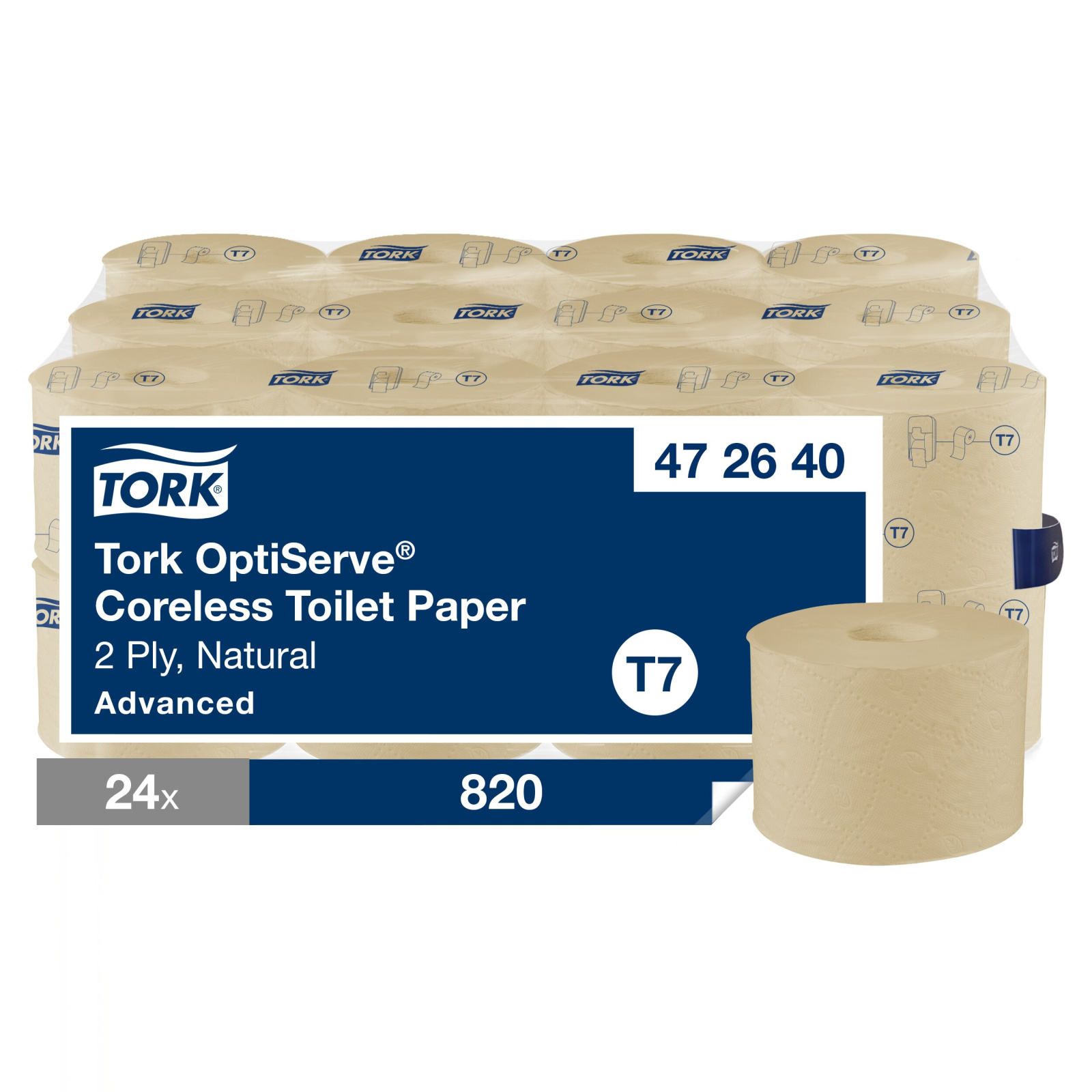 Туалетний папір в рулонах Tork OptiServe Advanced без втулки, натурального кольору, 2 шари, 820 відривів, 1 рулон