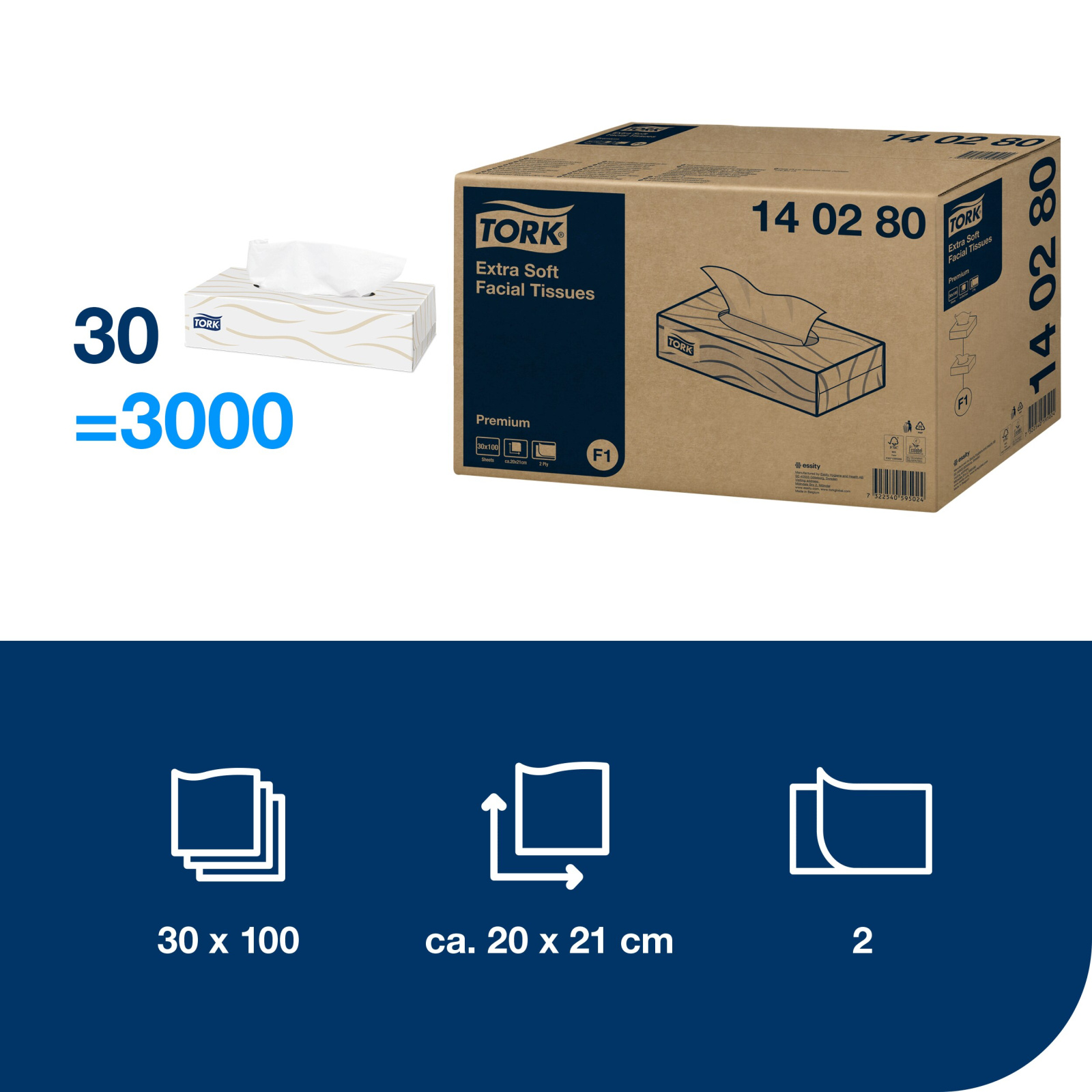 Серветки для обличчя Tork Premium Extra Soft, білі, 100 шт