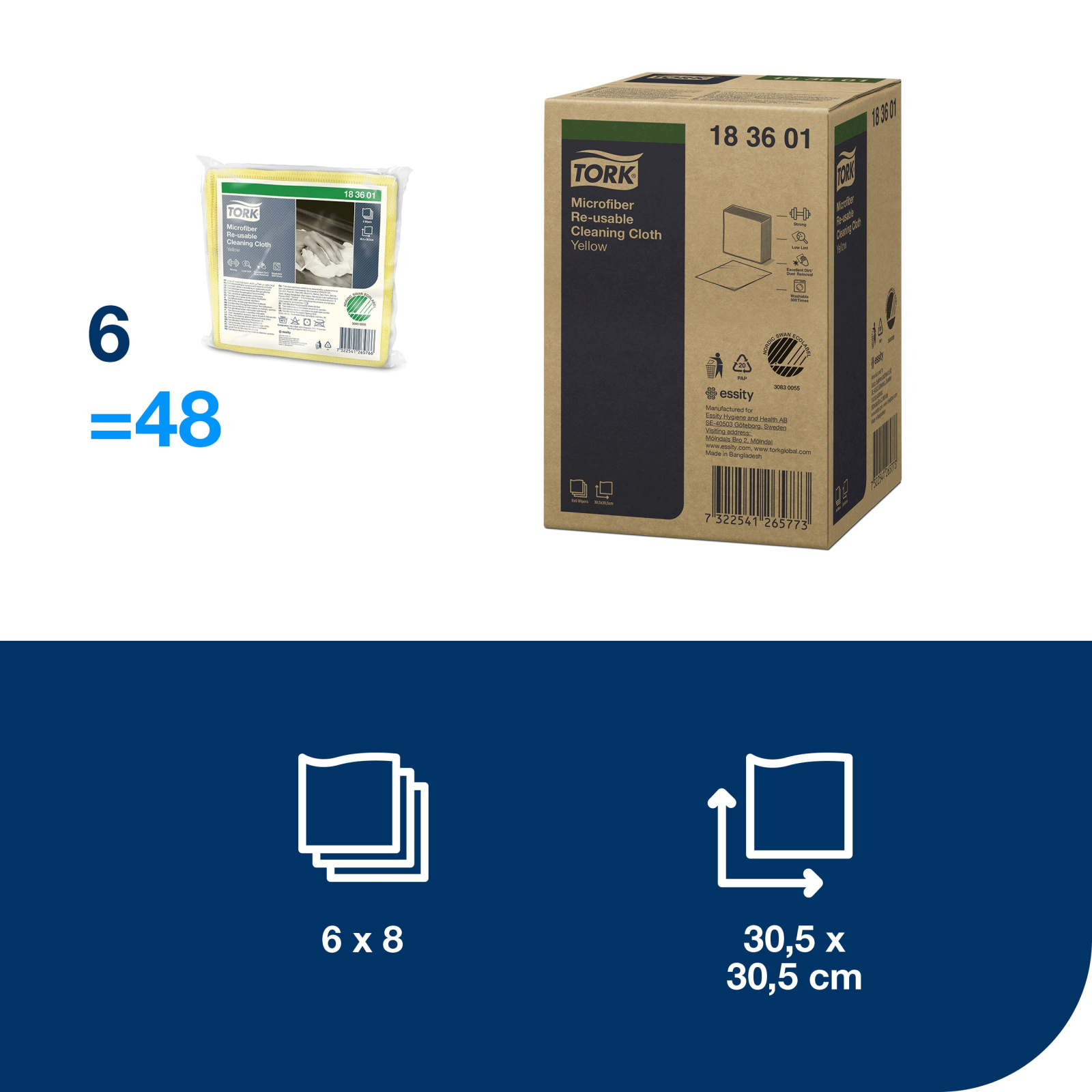 Серветка з мікрофібри для прибирання Tork, жовта, 305х305 мм, 1 шт