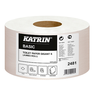Туалетний папір Katrin Basic Gigant S в рулонах Mini Jumbo, білий, 1 шар, 150 м, 1 рулон