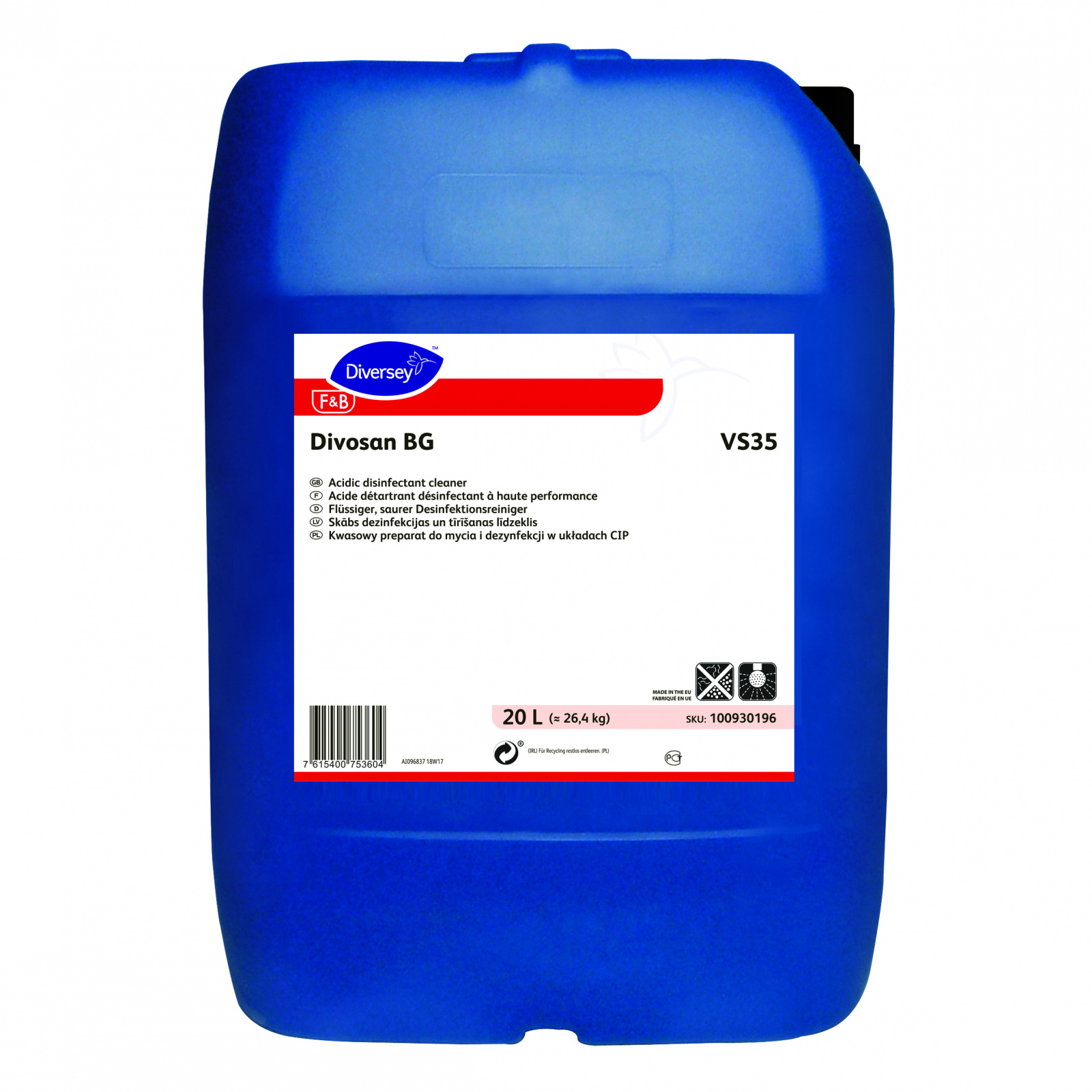 Кислотний засіб для видалення накипу з дезінфікуючою дією Diversey Divosan BG VS35, 20 л