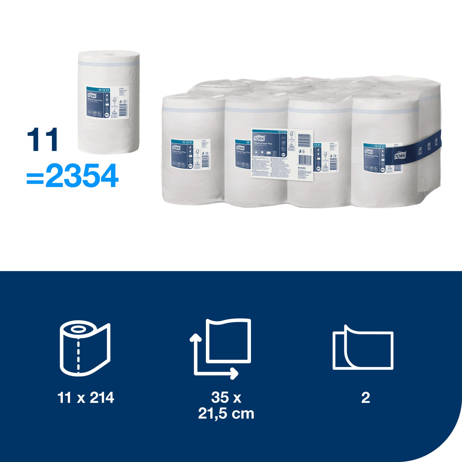 Рушники Tork Plus Advanced Міні в рулонах з центральною витяжкою, білі, 2 шари, 75 м, 214 листів, 1 рулон
