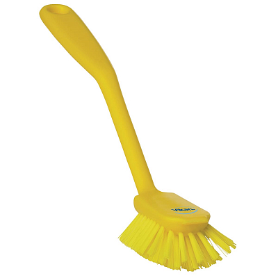 Ручна щітка Vikan для миття посуду із скребковим краєм, середньої жорсткості, жовта, 280 мм