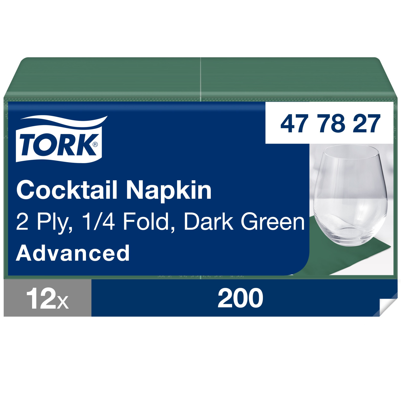 Коктейльні серветки Tork Advanced, зелені, 2 шари, 24х24 см, 200 шт