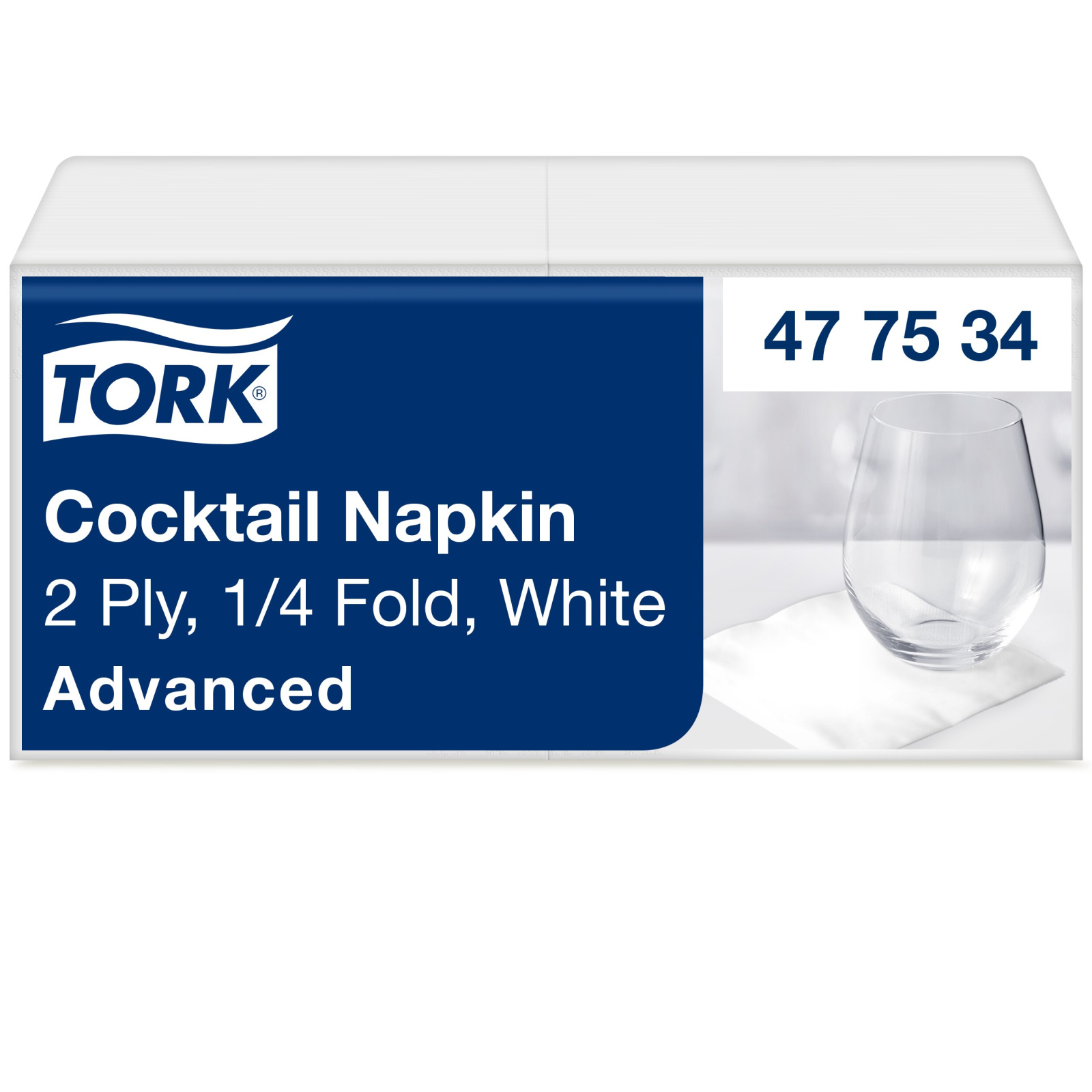 Коктейльні серветки Tork Advanced, білі, 2 шари, 24х24 см, 200 шт