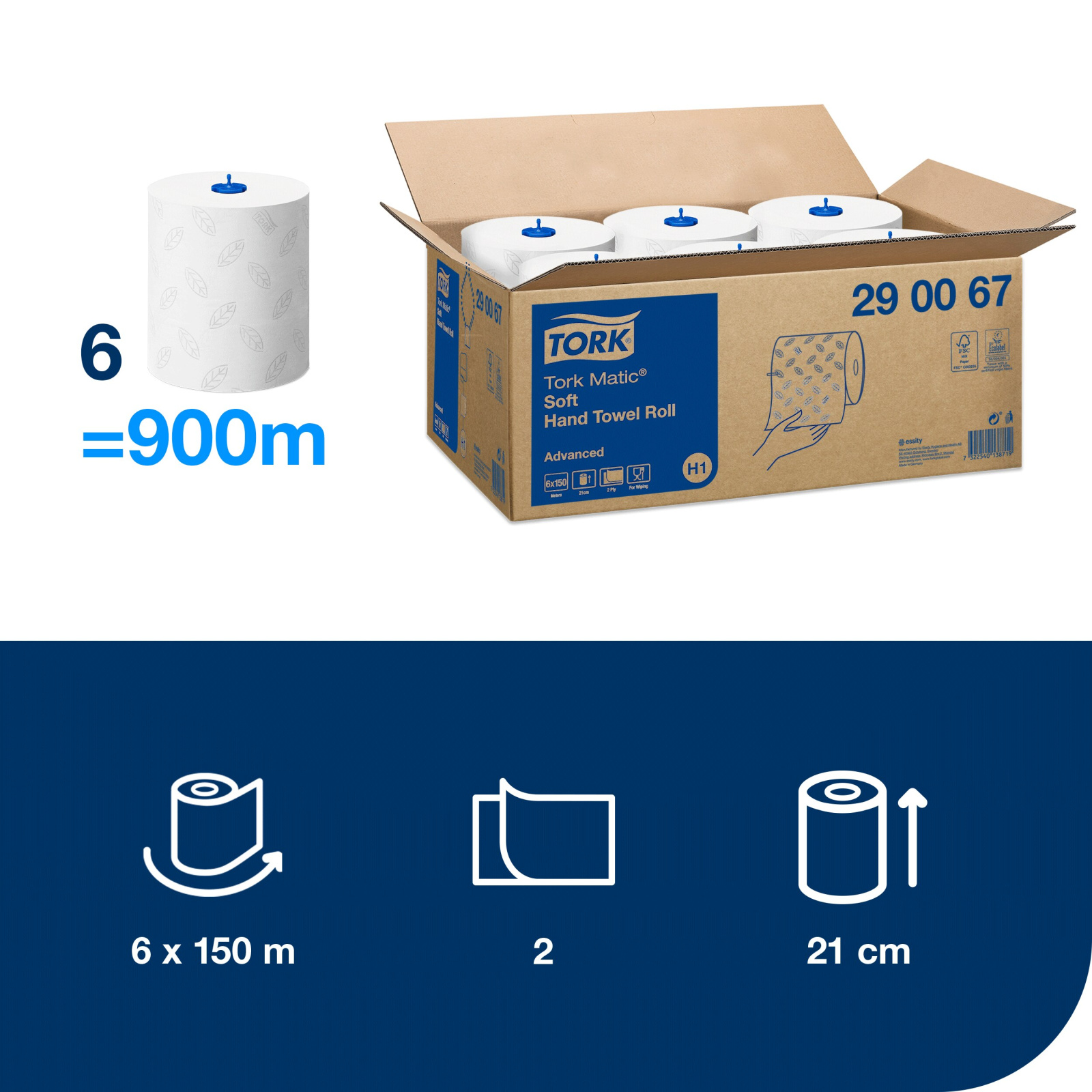 Рушники в рулонах Tork Matic Advanced Soft, білі, 2 шари, 150 м, 600 листів, 1 рулон