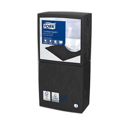 Коктейльні серветки Tork Advanced, чорні, 2 шари, 24х24 см, 200 шт