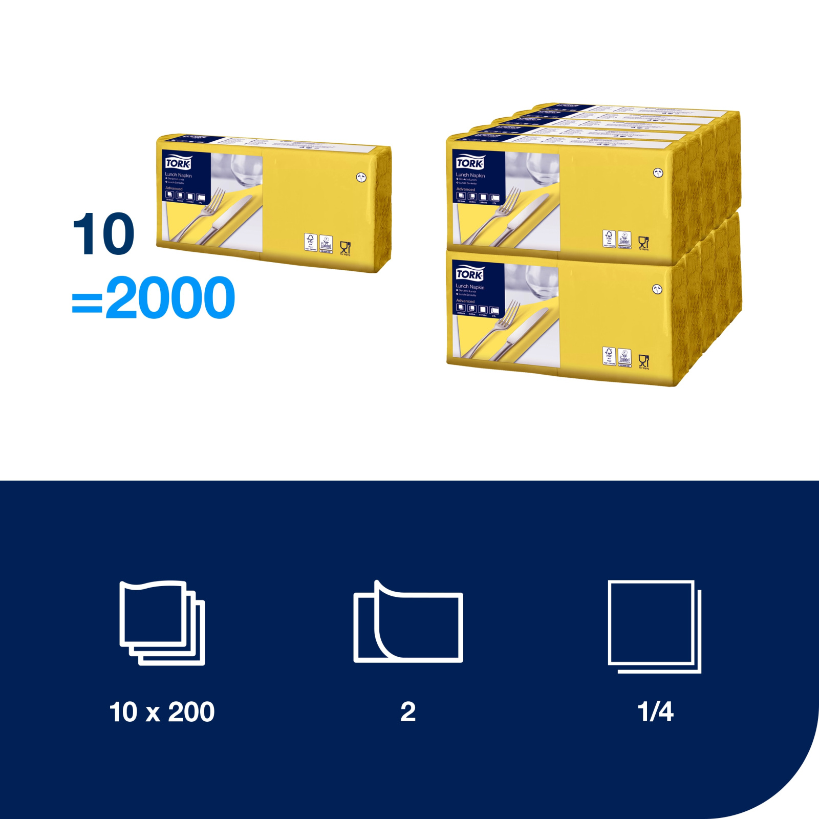 Обідні серветки Tork Advanced, жовті, 2 шари, 33х33, 200 шт