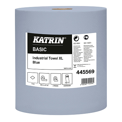 Папір для протирання в рулонах Katrin Basic Industrial XL, блакитний, 1 шар, 360 м, 1 рулон