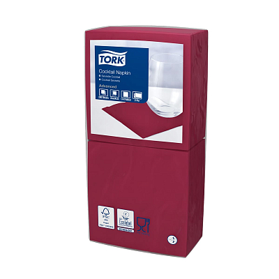 Коктейльні серветки Tork Advanced, бордо, 2 шари, 24х24 см, 200 шт