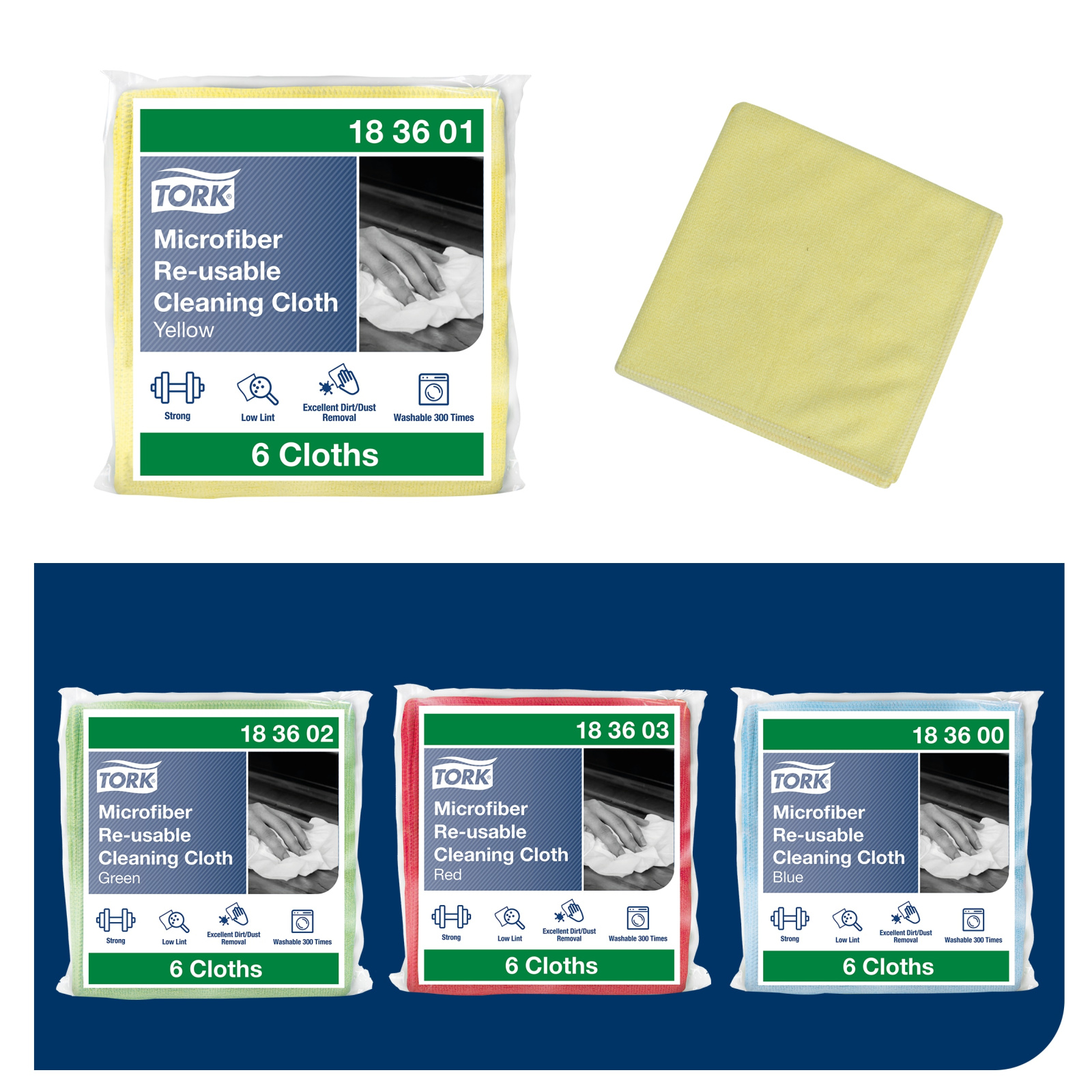 Серветка з мікрофібри для прибирання Tork, жовта, 305х305 мм, 1 шт