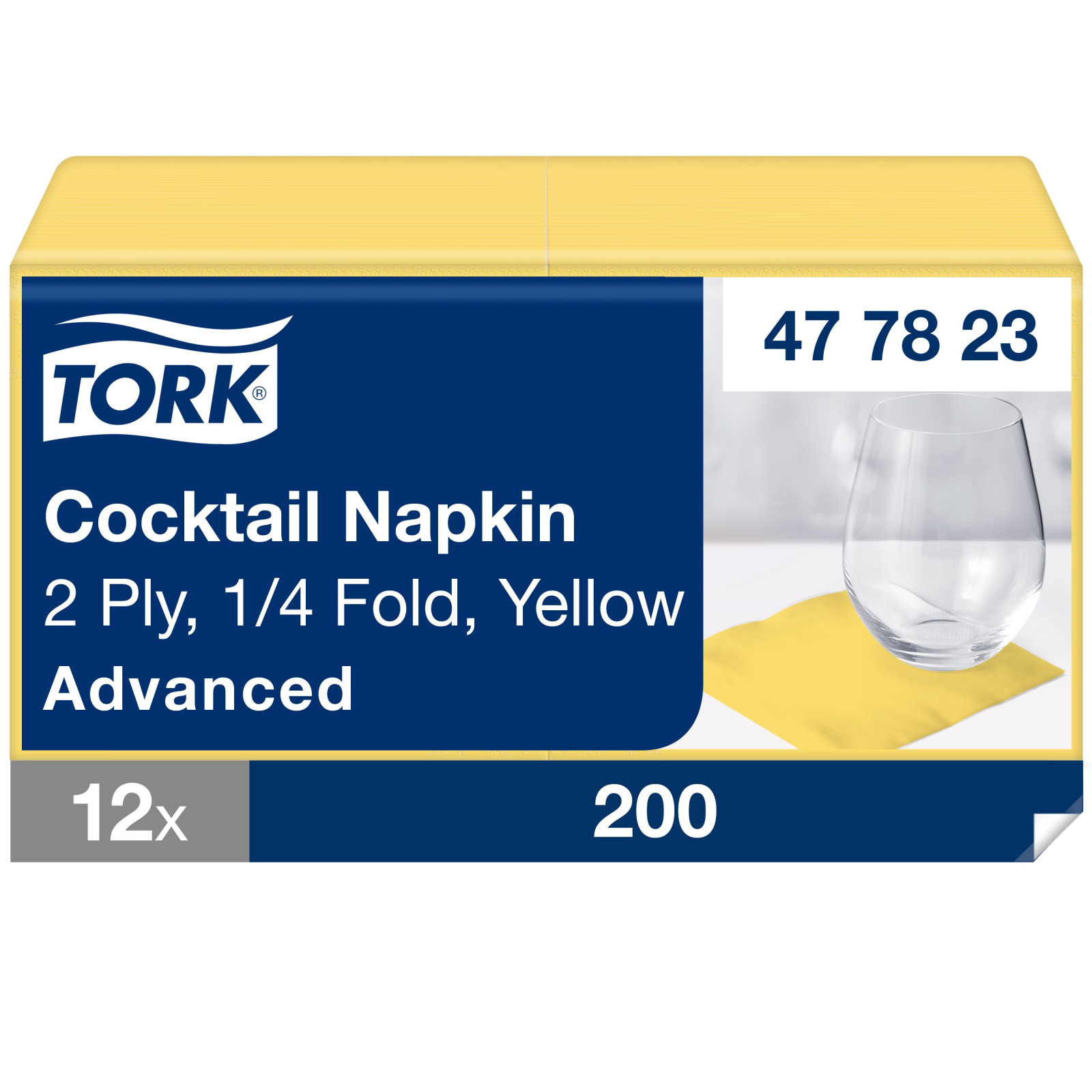 Коктейльні серветки Tork Advanced, жовті, 2 шари, 24х24 см, 200 шт