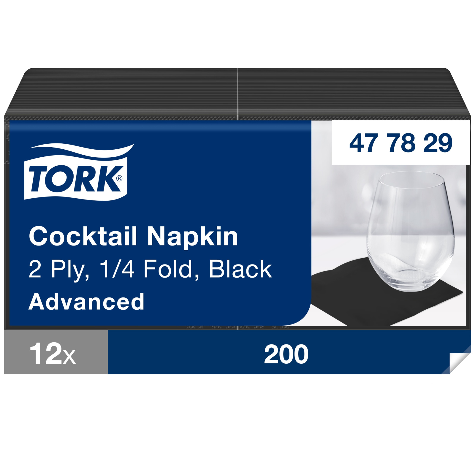 Коктейльні серветки Tork Advanced, чорні, 2 шари, 24х24 см, 200 шт