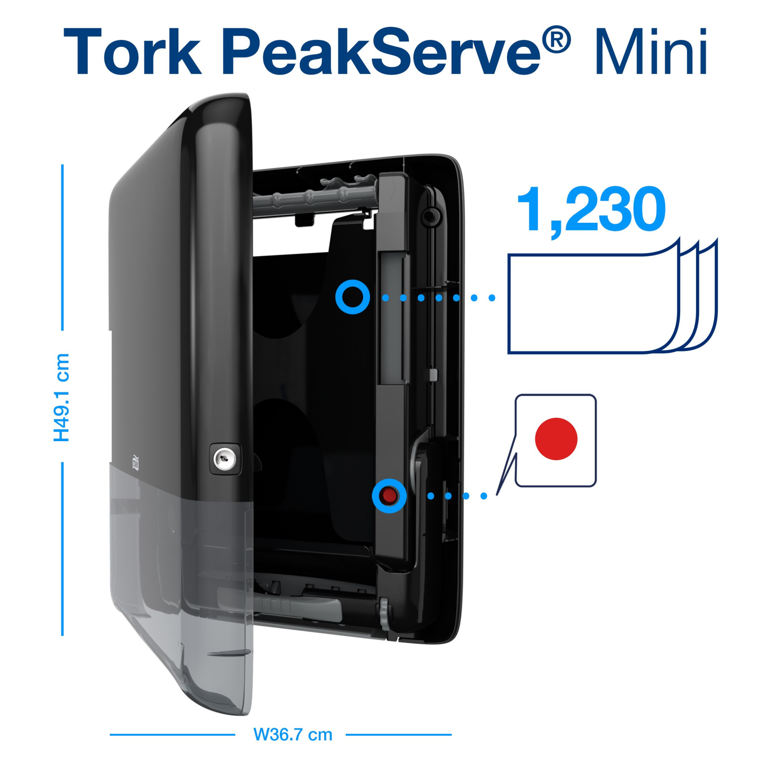 Диспенсер Tork PeakServe Elevation Міні для листових рушників з безперервною подачею, чорний