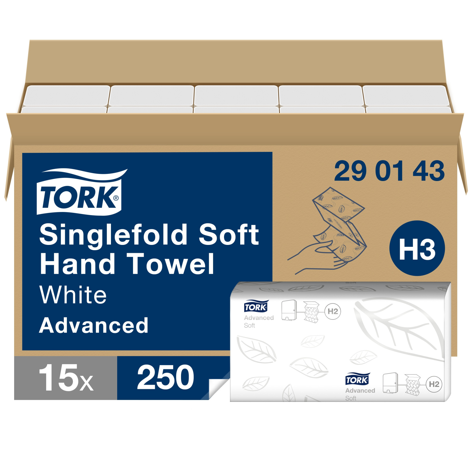 Листові рушники Tork Advanced Soft Singlefold складання Z, білі, 2 шари, 23x22,6 cм, 250 листів