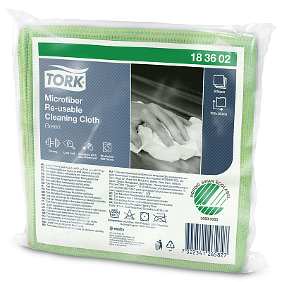 Серветка Tork з мікрофібри для прибирання, зелена, 305х305 мм, 1 шт