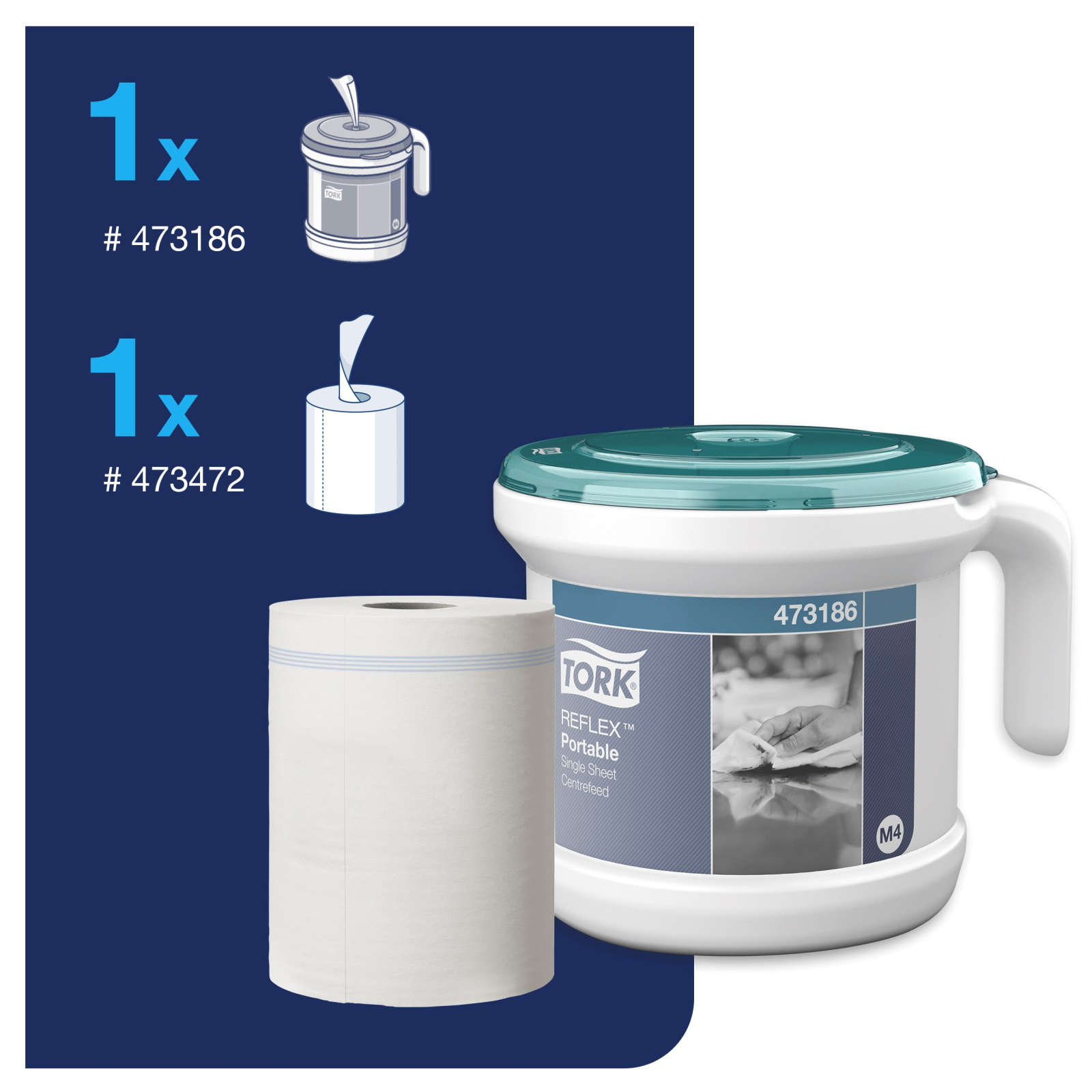 Переносний диспенсер Tork Reflex Performance з центральною витяжкою, стартовий набір