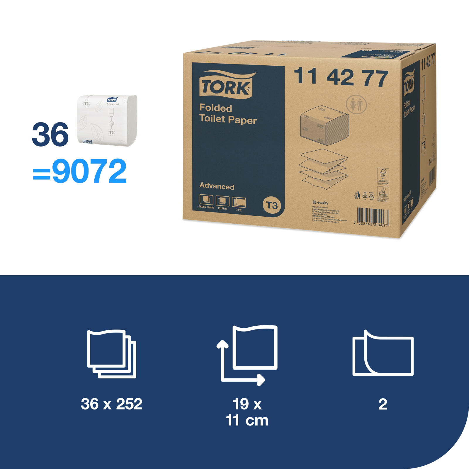 Листовий туалетний папір Tork Advanced, 2 шари, білий, 252 листа