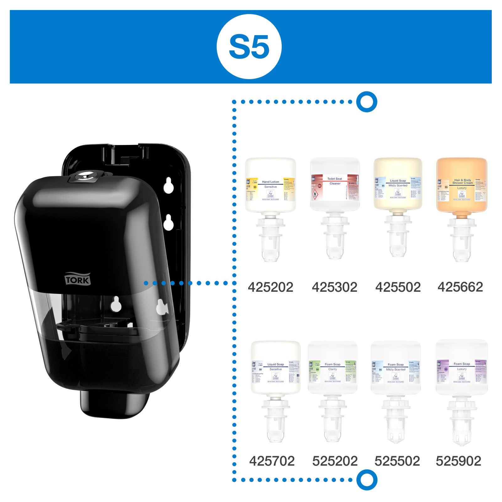Диспенсер Tork Elevation Міні для мила та дезінфікуючих засобів, чорний, 525 мл