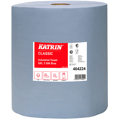 Папір для протирання в рулонах Katrin Classic Industrial XXL3 Laminated, блакитний, 3 шари, 180 м, 500 листів, 1 рулон
