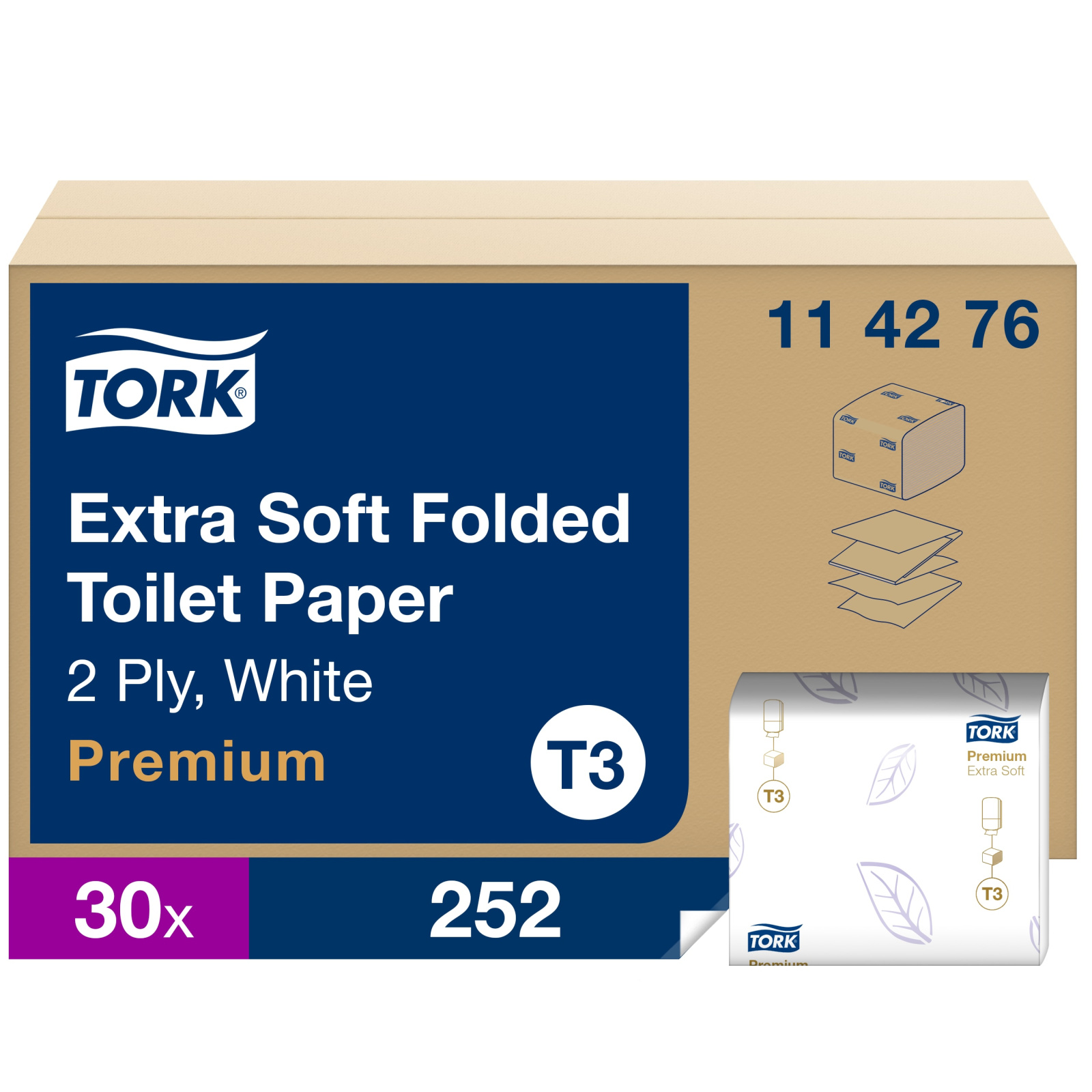 Листовий туалетний папір Tork Premium Extra Soft, білий, 2 шари, 252 листа