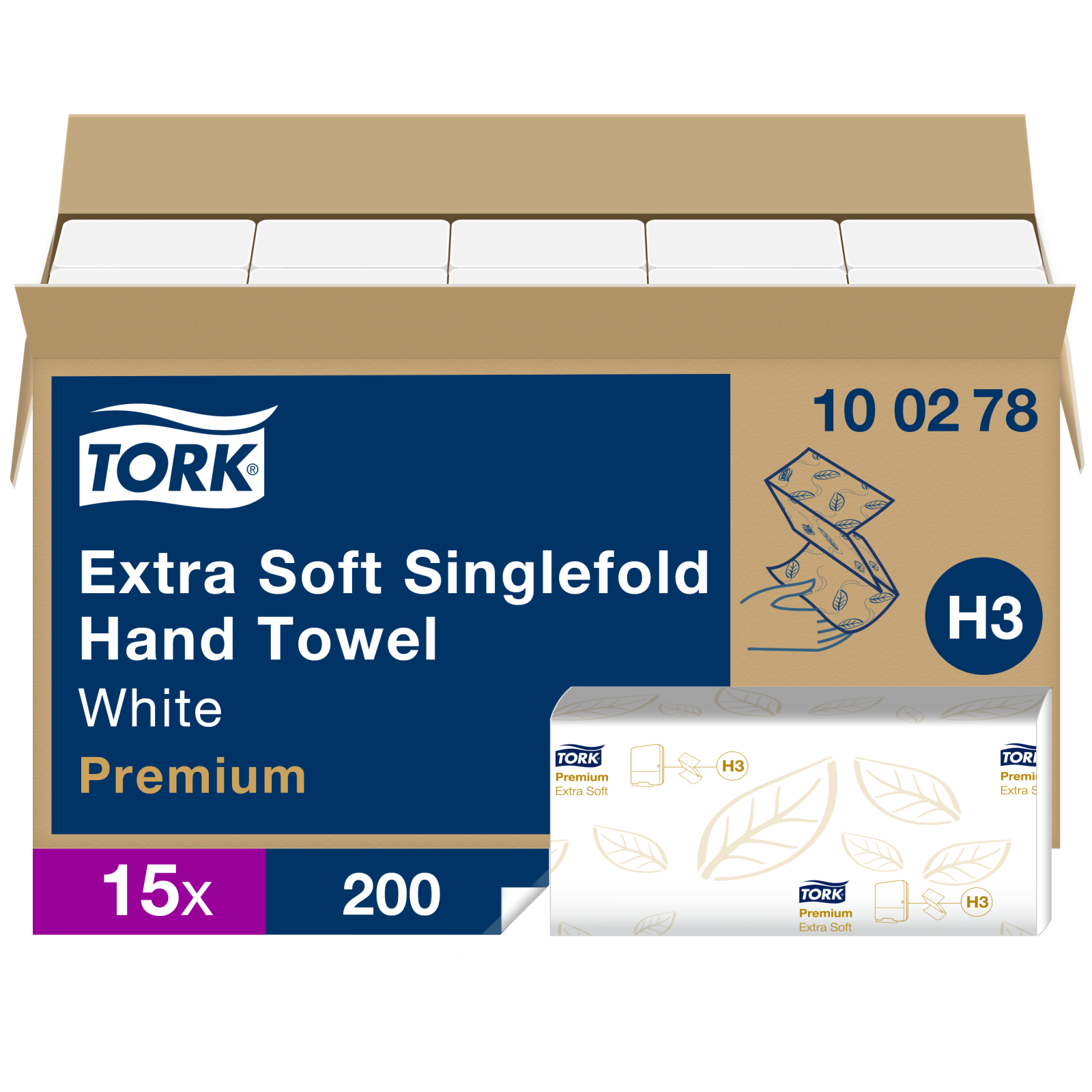 Листові рушники Tork Premium Extra Soft Singlefold складання Z, білі, 2 шари, 23х22,6 см, 200 листів