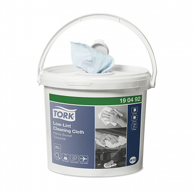 Безворсовий нетканий матеріал для протирання Tork Premium у відрі-диспенсері, блакитний, 60 м, 200 листів