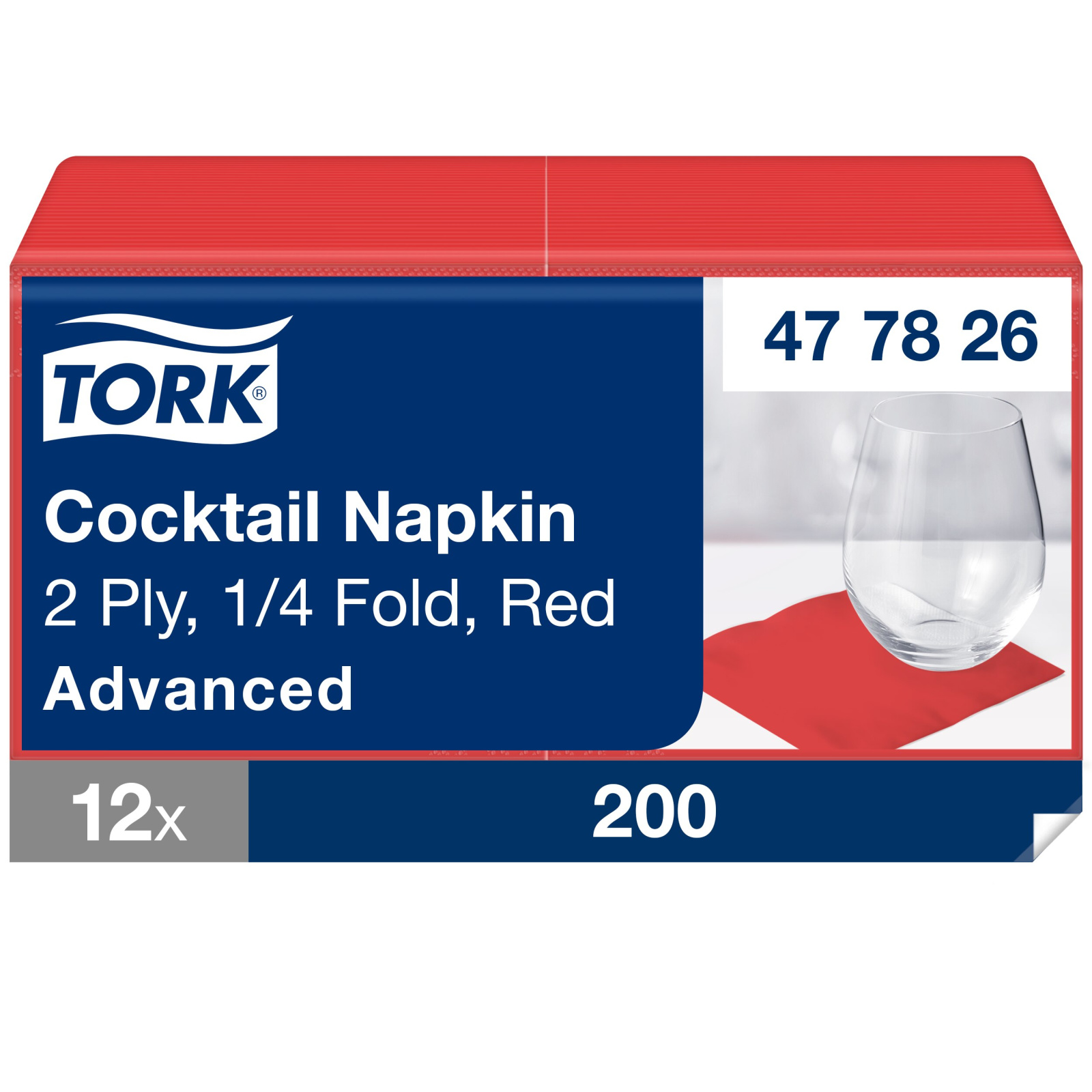 Коктейльні серветки Tork Advanced, червоні, 2 шари, 24х24 см, 200 шт