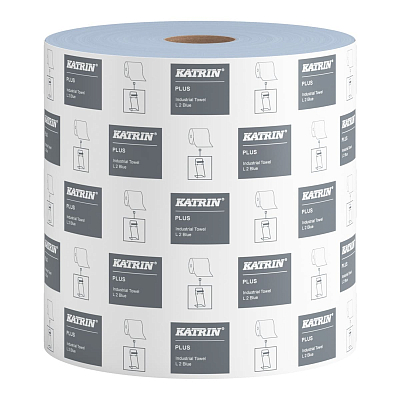 Папір для протирання в рулонах Katrin Plus Industrial L2, блакитний, 2 шари, 344 м, 930 листів, 1 рулон