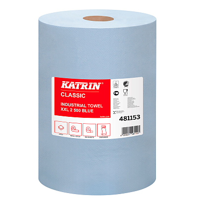 Папір для протирання в рулонах Katrin Classic Industrial XXL2  laminated, блакитний, 2 шари, 180 м, 500 листів, 1 рулон