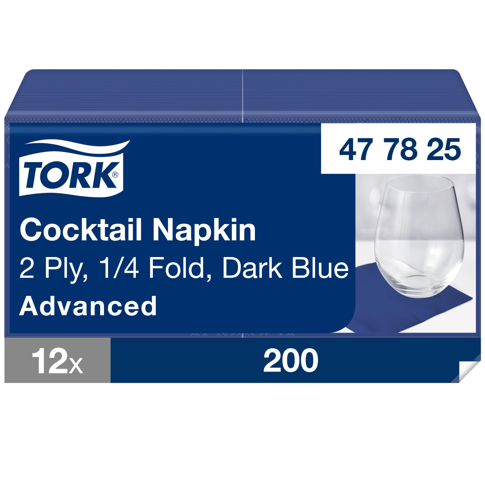 Коктейльні серветки Tork Advanced, сині, 24х24 см, 2 шари, 200 шт