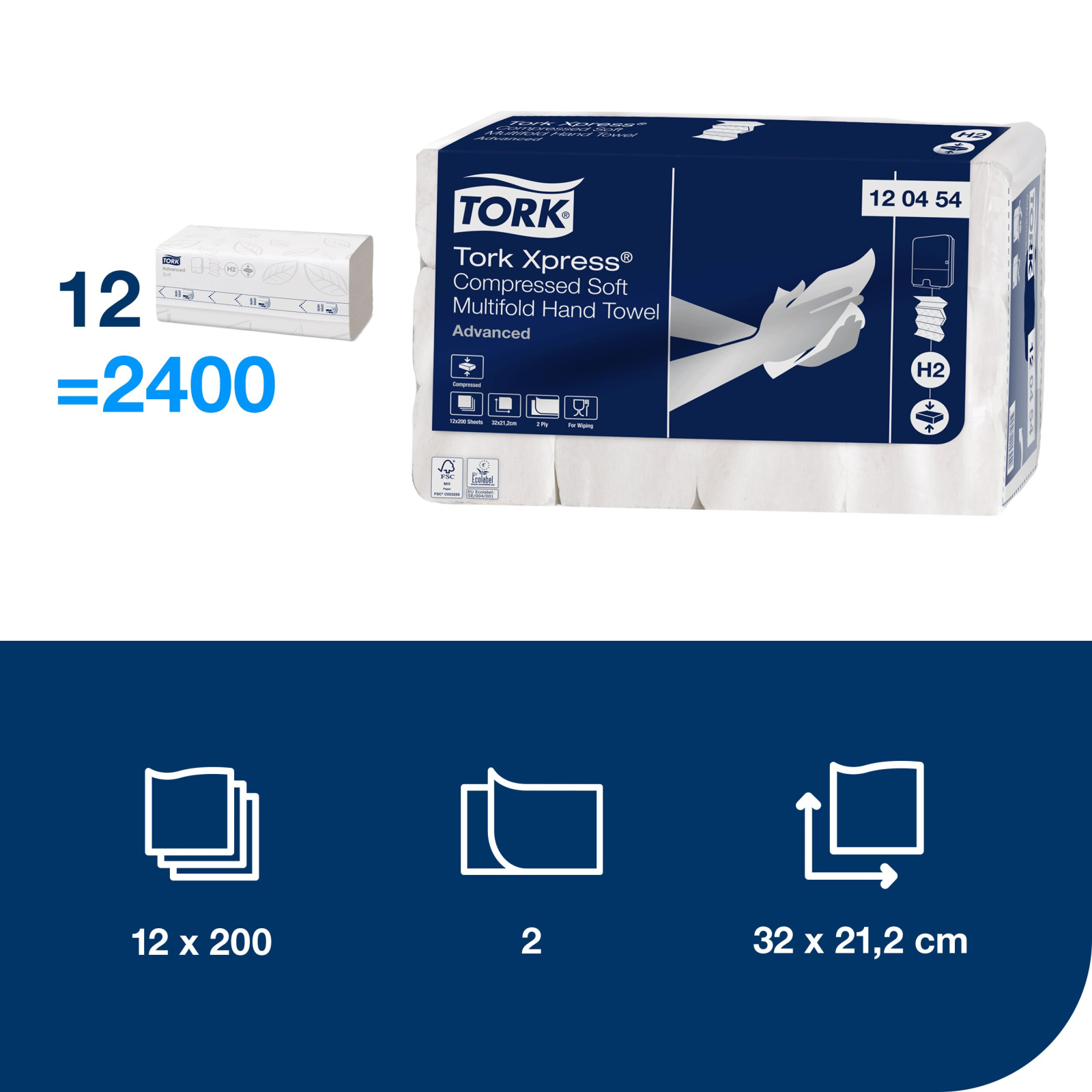 Листові вузькопанельні рушники Tork Xpress Advanced Soft складання Multifold, білі, 2 шари, 21х32 см, 200 листів