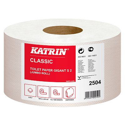 Туалетний папір Katrin Classic Gigant S2 в рулонах Mini Jumbo, білий, 2 шари, 150 м, 1 рулон