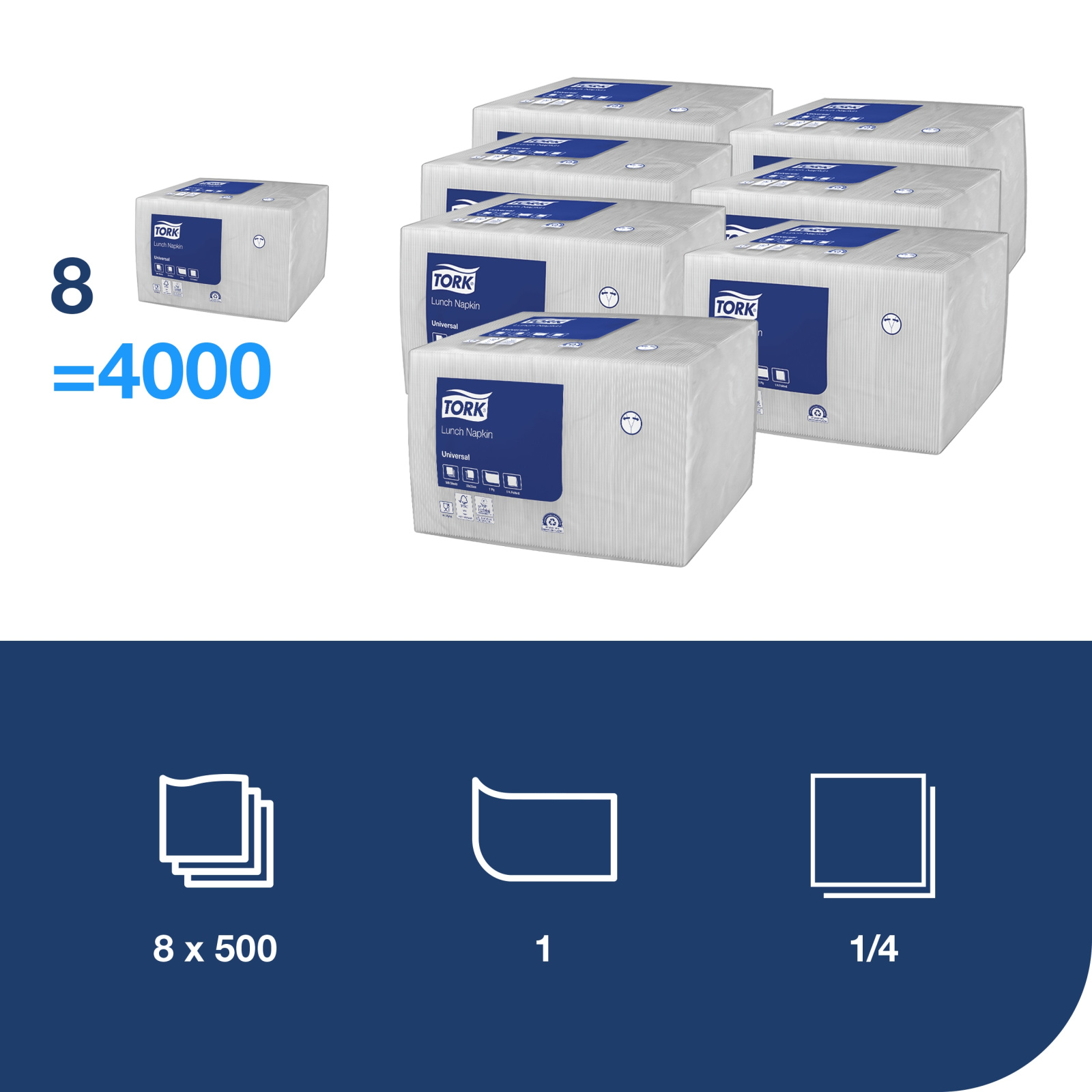 Обідні серветки Tork Universal, білі, 1 шар, 500 шт